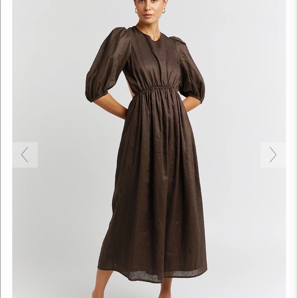 DISSH CLAUDIA DARK CHOC LINEN MIDI DRESS - Picture 3 of 9